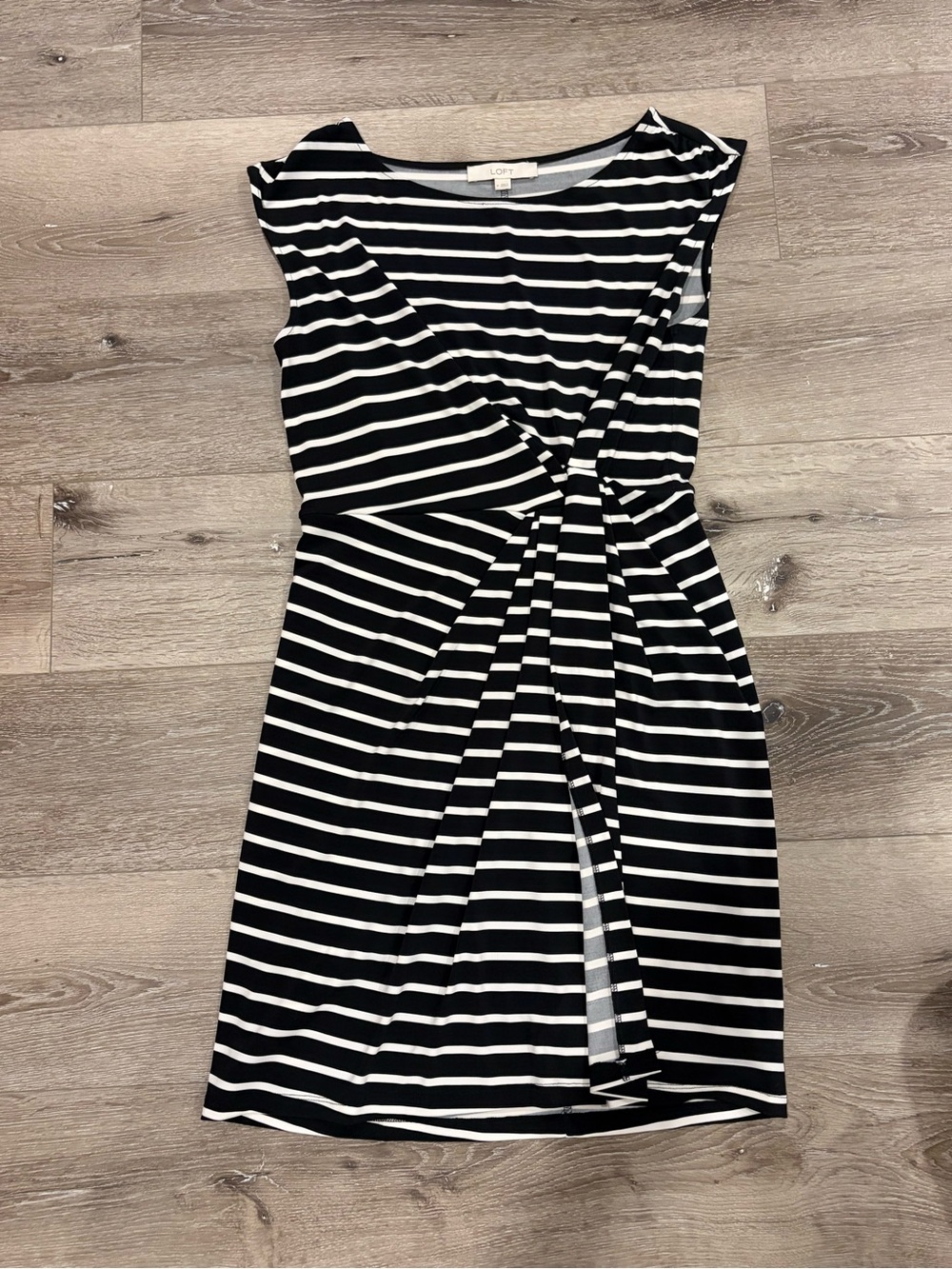 LOFT Black and White Striped Sleeveless Sheath Dress